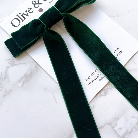 Green Velvet Long Tailed Hair Bow
