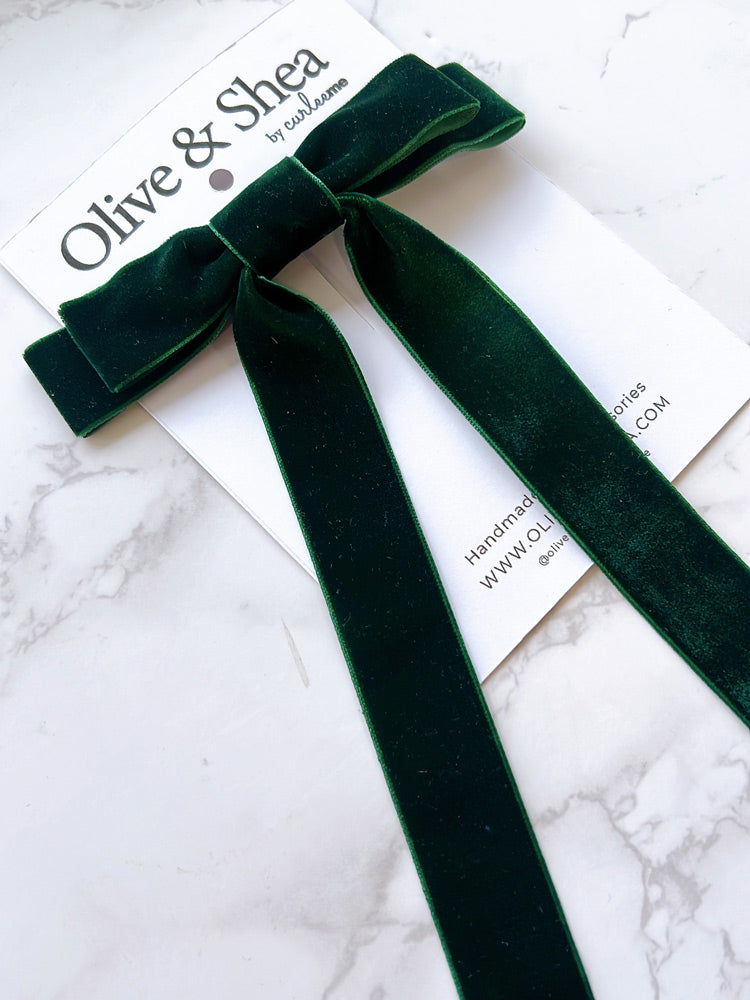 Green Velvet Long Tailed Hair Bow
