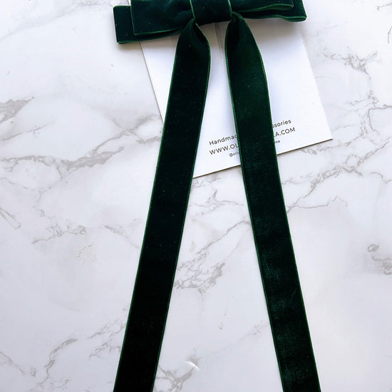 Green Velvet Long Tailed Hair Bow