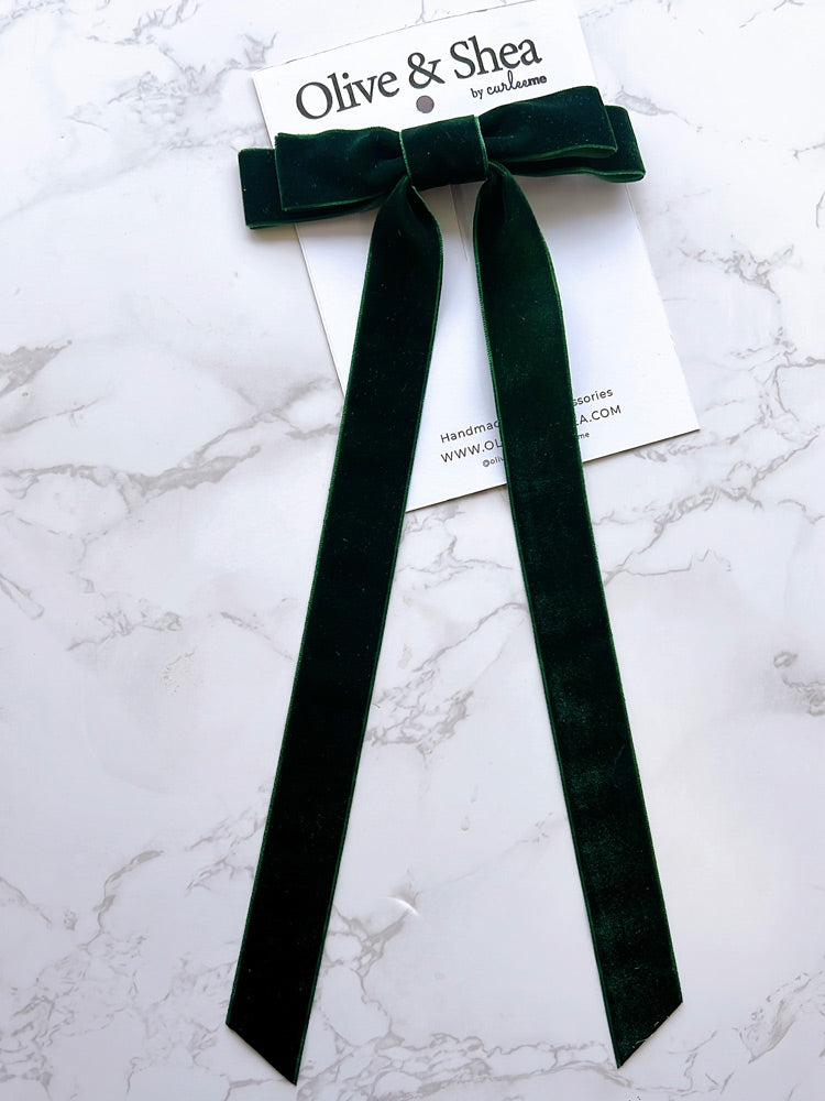 Green Velvet Long Tailed Hair Bow