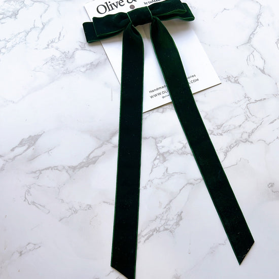 Green Velvet Long Tailed Hair Bow