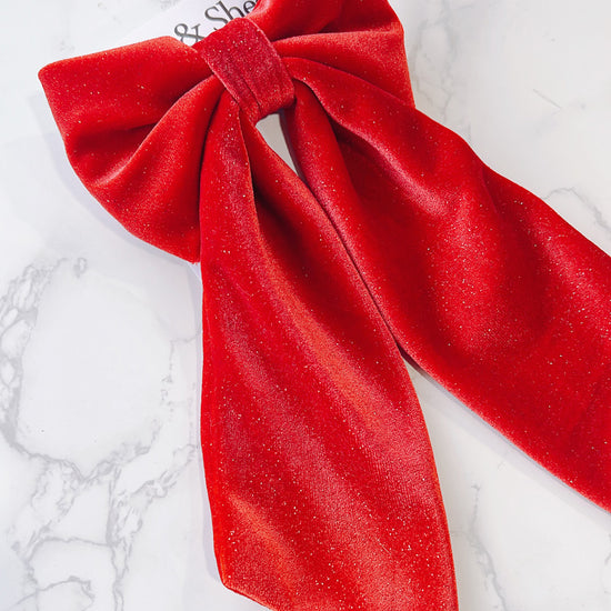 Red Velvet Long Tailed Hair Bow
