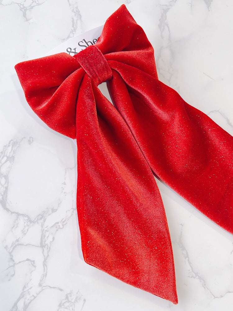 Red Velvet Long Tailed Hair Bow