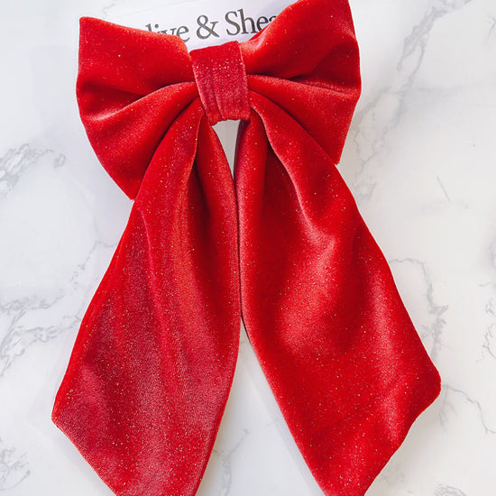 Red Velvet Long Tailed Hair Bow