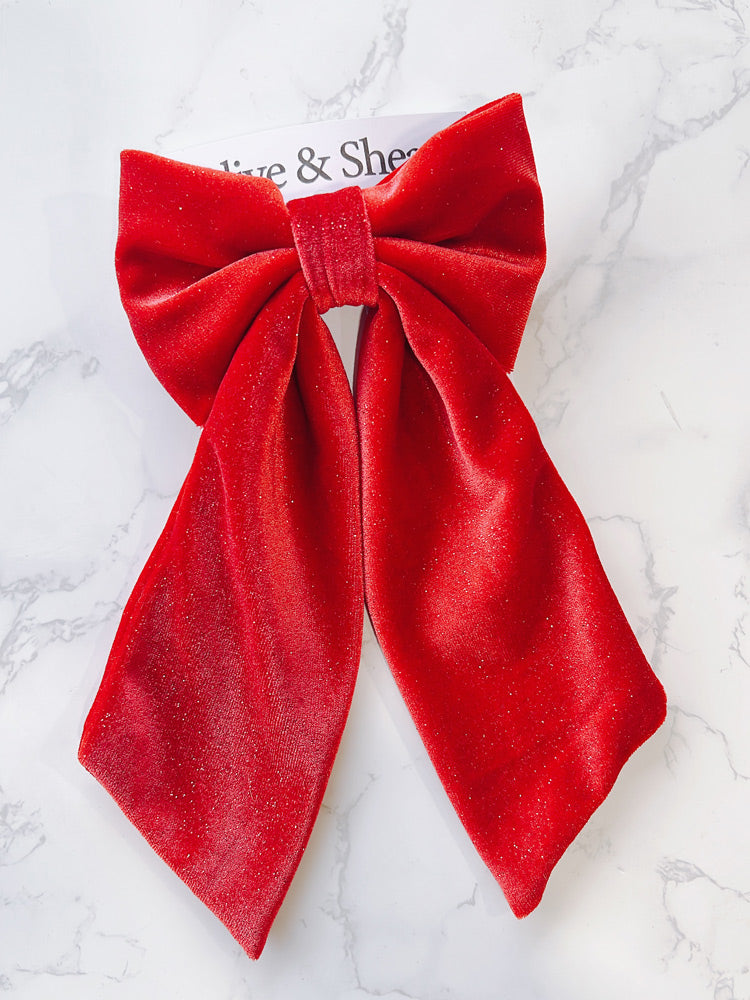 Red Velvet Long Tailed Hair Bow