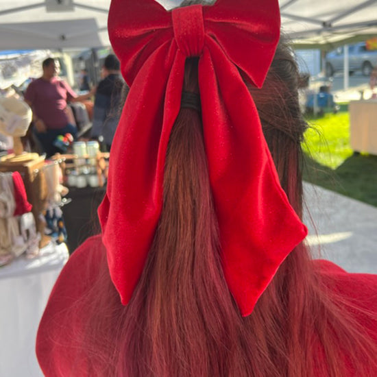 Red Velvet Long Tailed Hair Bow