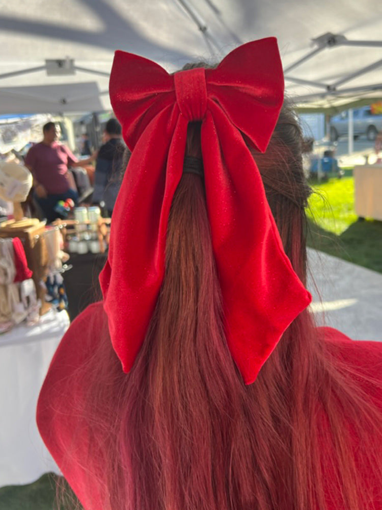 Red Velvet Long Tailed Hair Bow