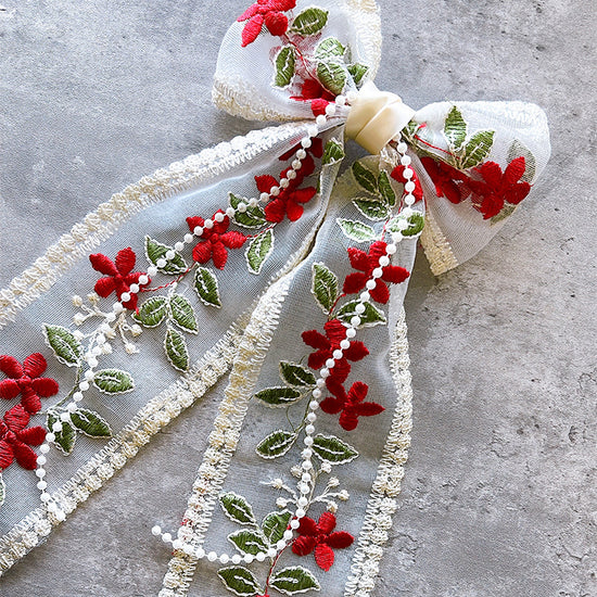 English Tea Red Lace Bow with pearls