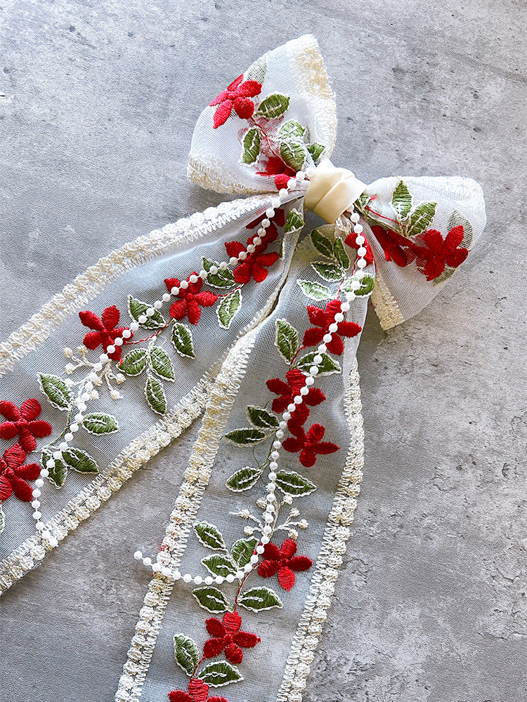 English Tea Red Lace Bow with pearls