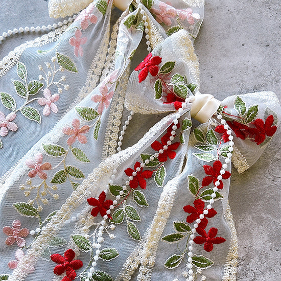 English Tea Red Lace Bow with pearls