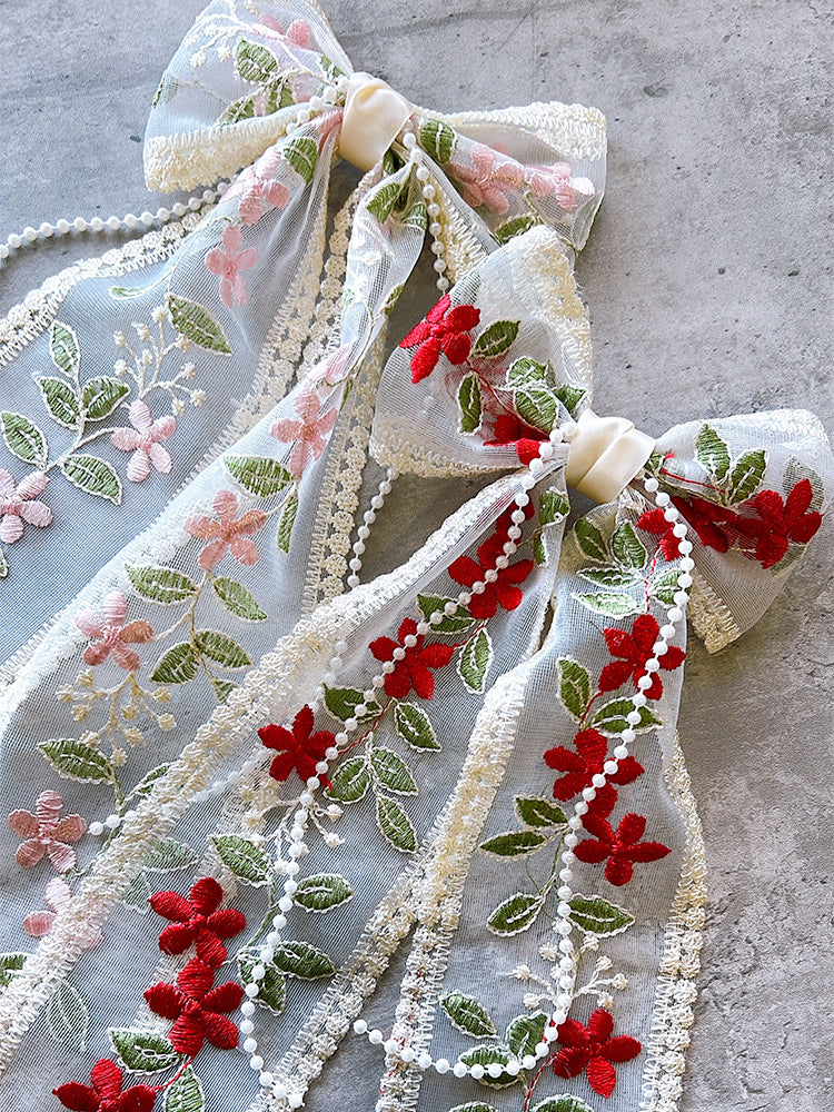 English Tea Red Lace Bow with pearls