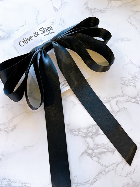 Dana Black Satin Double Droop Hair Bow
