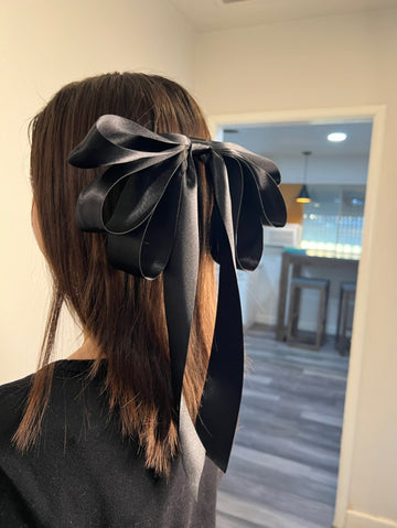 Dana Black Satin Double Droop Hair Bow