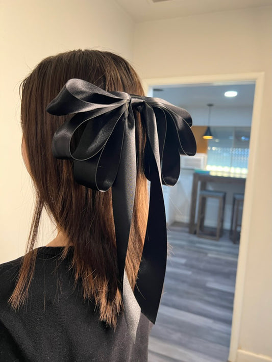 Dana Black Satin Double Droop Hair Bow