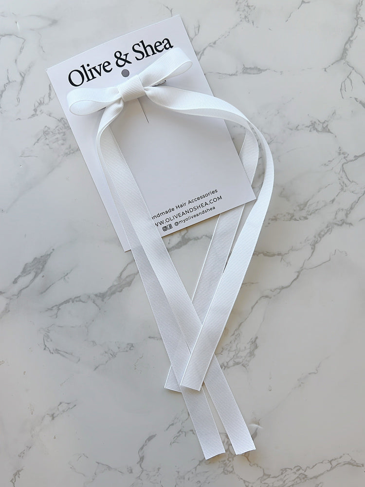 White Double Long Tailed Hair Bow