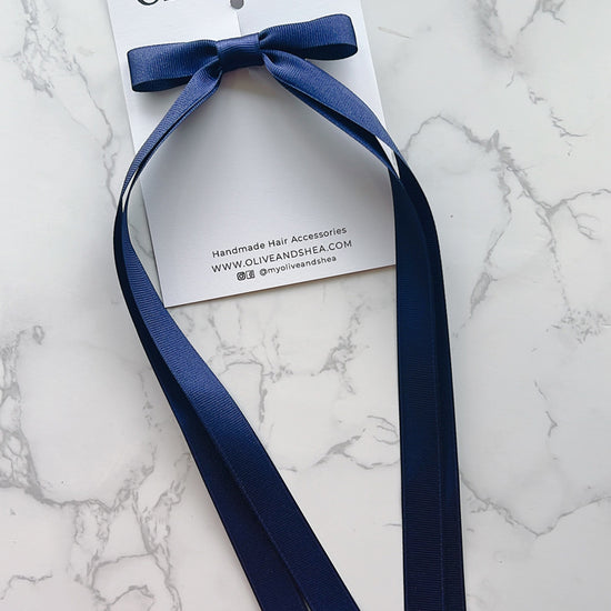Navy Double Long Tailed Hair Bow