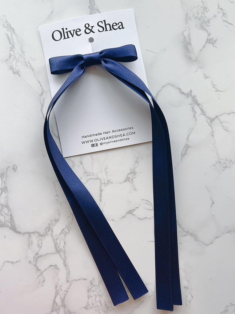 Navy Double Long Tailed Hair Bow
