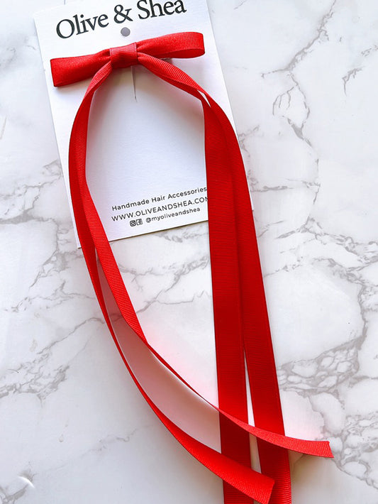 Red Double Long Tailed Hair Bow