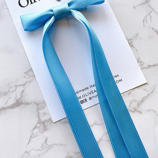 Blue Double Long Tailed Hair Bow