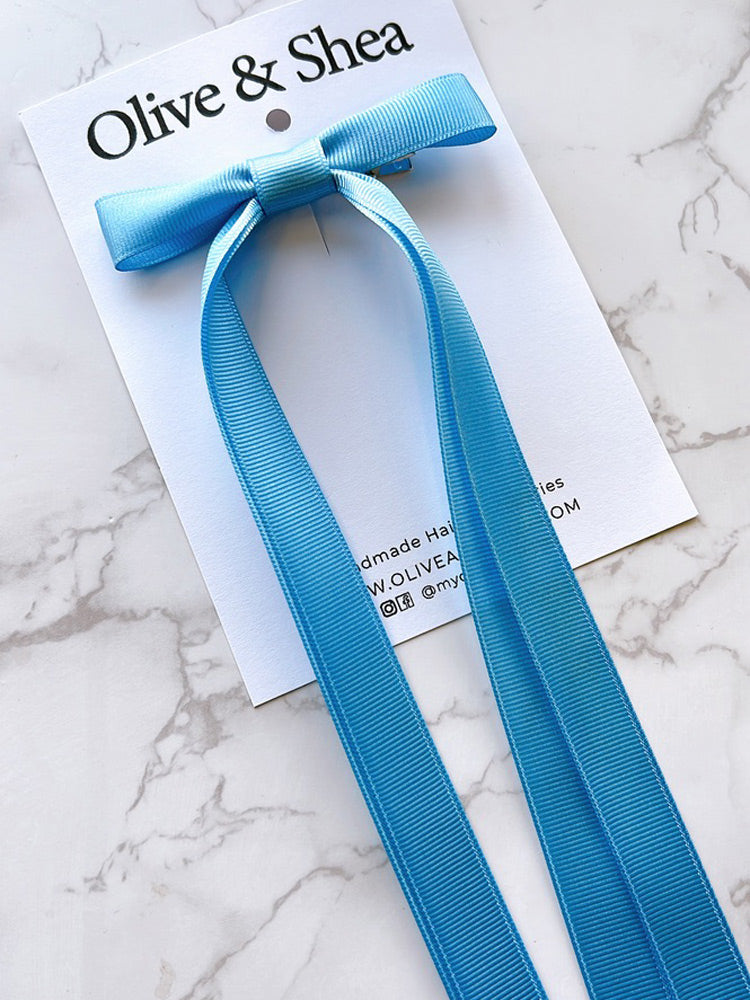 Blue Double Long Tailed Hair Bow