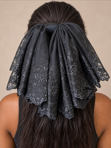 Black Flow Lace Hair Bow