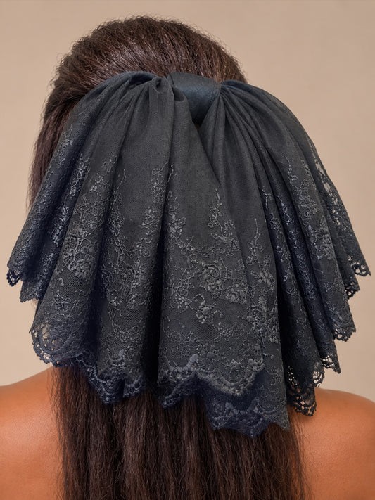 Black Flow Lace Hair Bow