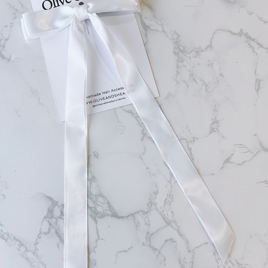 White Satin Long Tailed Hair Bow