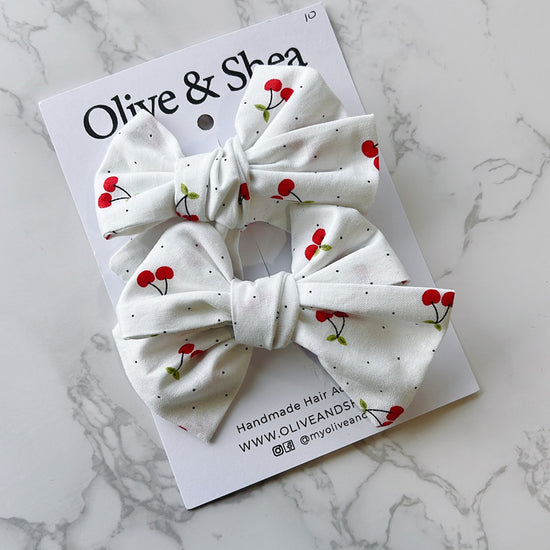 Cherry Knot Pigtail Bow Set