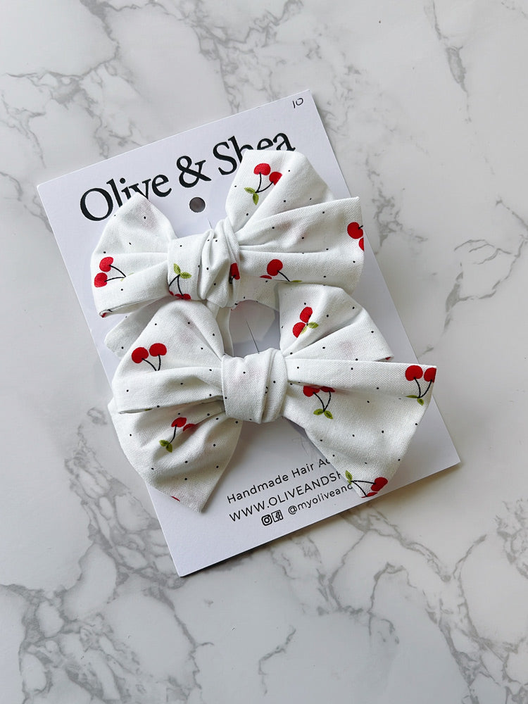Cherry Knot Pigtail Bow Set