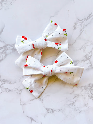 Cherry Hand Tied Pigtail Hair Bow Set