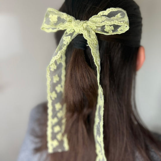 Lime Lace Long Tailed Hair Bow