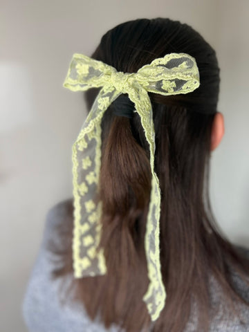 Lime Lace Long Tailed Hair Bow