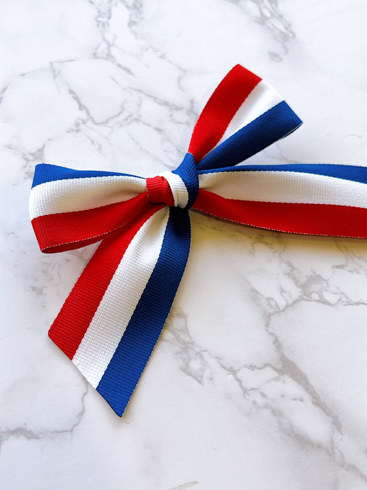 Red White and Blue Hand Tied Hair Bow