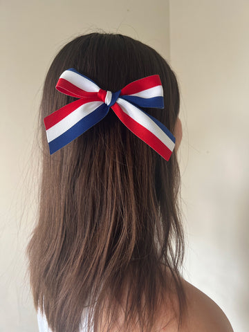 Red White and Blue Hand Tied Hair Bow
