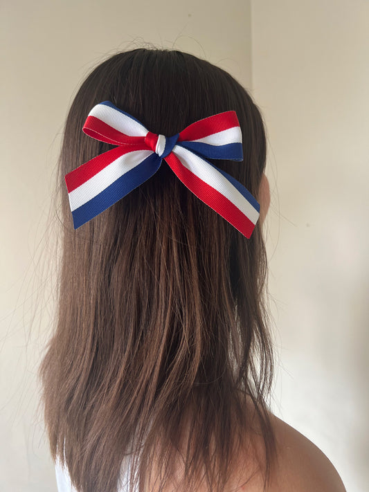 Red White and Blue Hand Tied Hair Bow