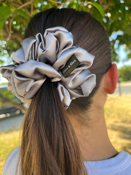 Grey Satin Scrunchie