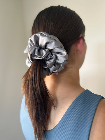 Grey Satin Scrunchie