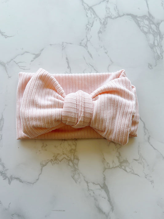 Pink Ribbed Baby Bow Headwrap