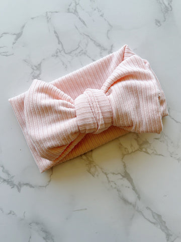 Pink Ribbed Baby Bow Headwrap