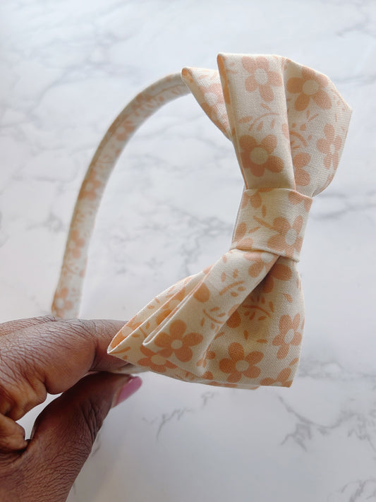 Peach Floral  Bow Headband