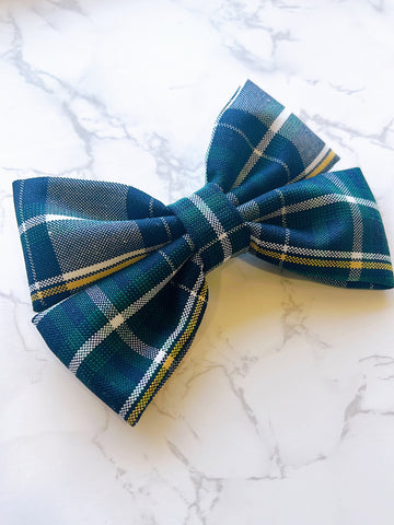 Green School Plaid Double Layer Hair Bow - Christopher Plaid 1B