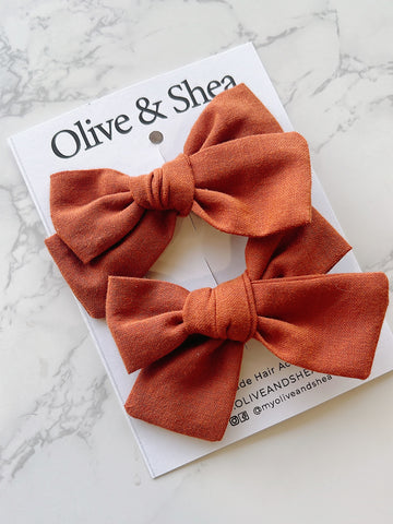 Pumpkin Cotton Hand Tied Pigtail Hair Bow Set