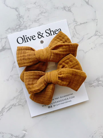 Crinkle Soft Hand Tied Pigtail Hair Bow Set