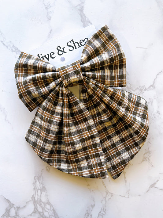 Brown Plaid Hair Bow