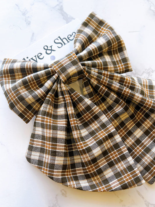 Brown Plaid Hair Bow