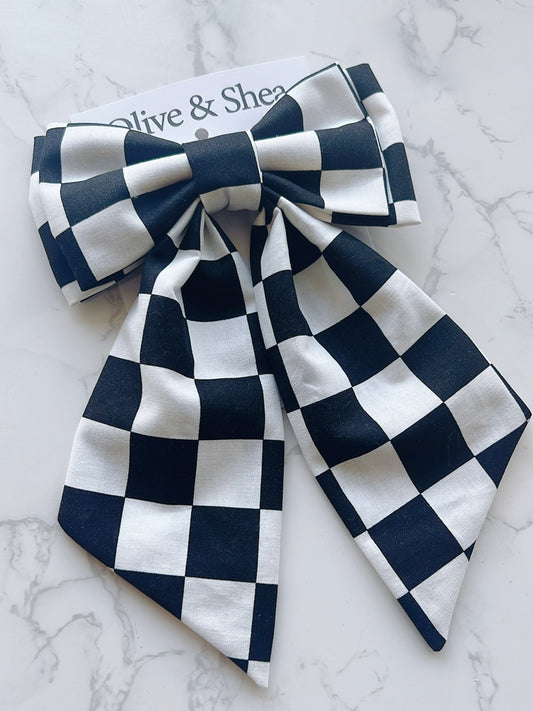 Black and White Checkered Hair Bow