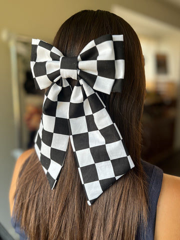 Black and White Checkered Hair Bow
