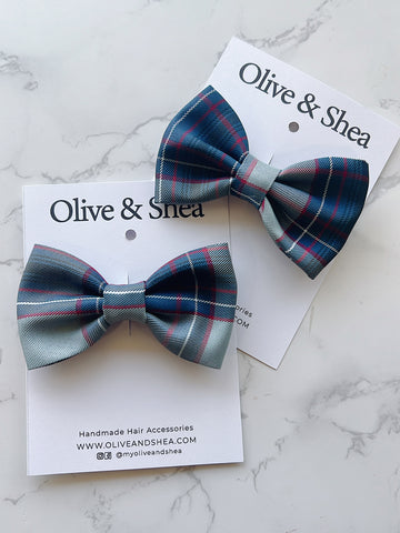Uniform Grey, Red, White Plaid Small Classic Hair Bow - Plaid 53
