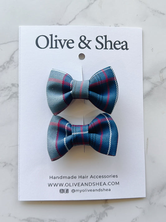 Uniform Grey, Red, White Plaid Mini Hair Bow Set - Plaid 53