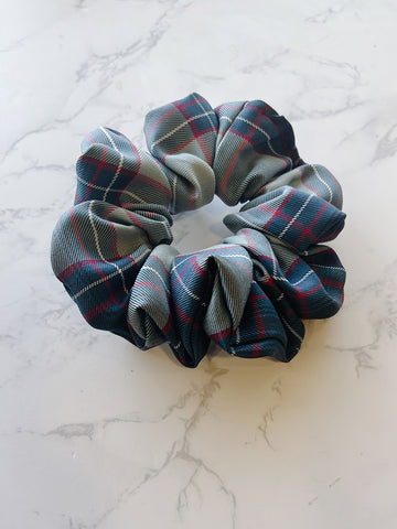 Uniform Grey, Red, White Plaid Scrunchie - Plaid 53